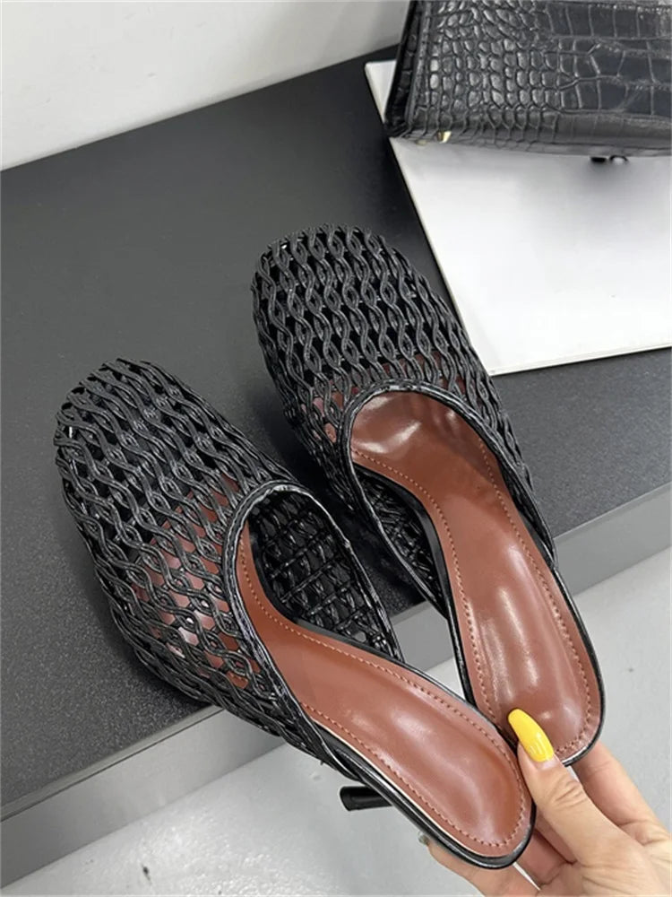 Hollow Out Breathable Mesh Weaving Women Slippers