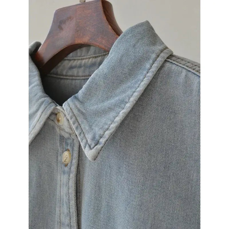 Cotton Jeans Set for Women Casual Versatile Long Sleeve Shirt High Waist Straight Leg Pants