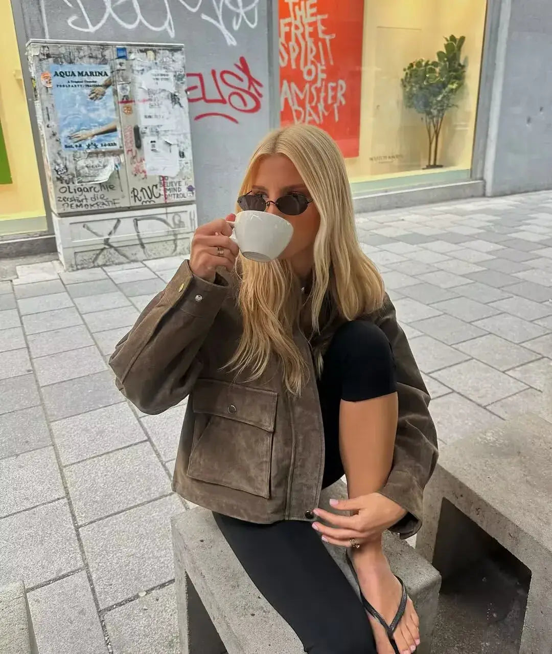 Women Front Patch Pockets Faux Leather Bomber Jacket