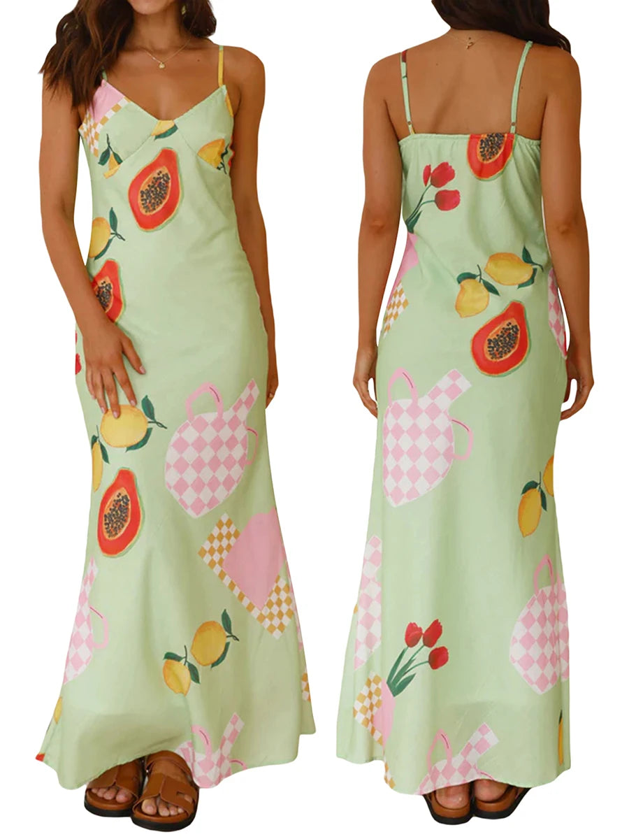 Women Slip Dress Sleeveless Spaghetti Straps V-neck