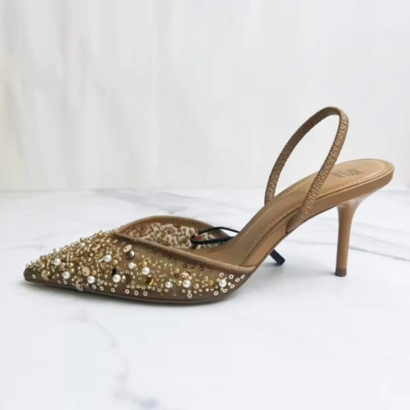 High Heeled Shoes Sequin Pearl Stiletto