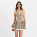 Contrast Pleated Mini Dress For Women