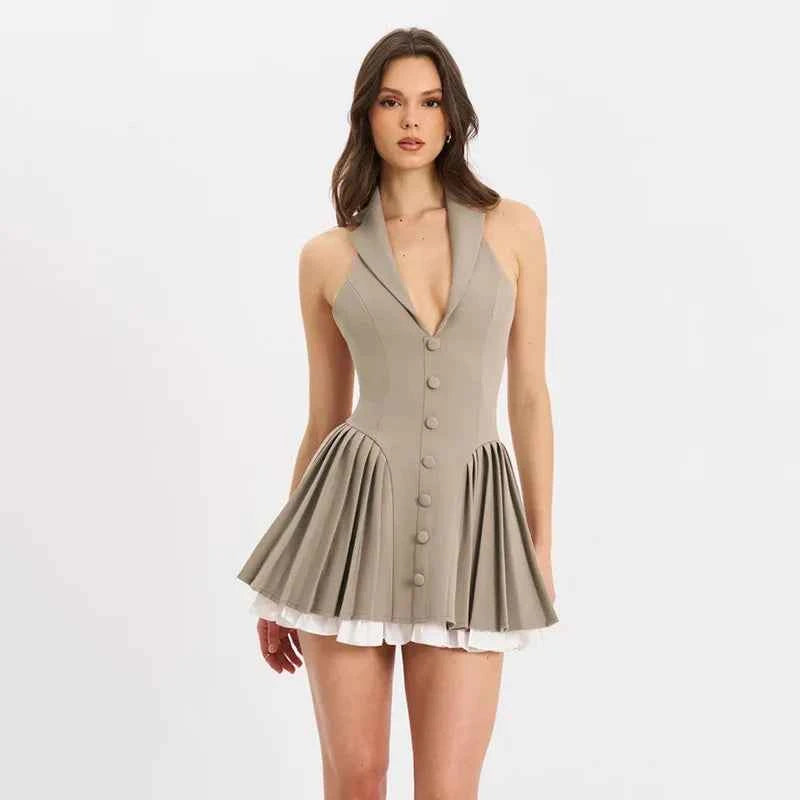 Contrast Pleated Mini Dress For Women