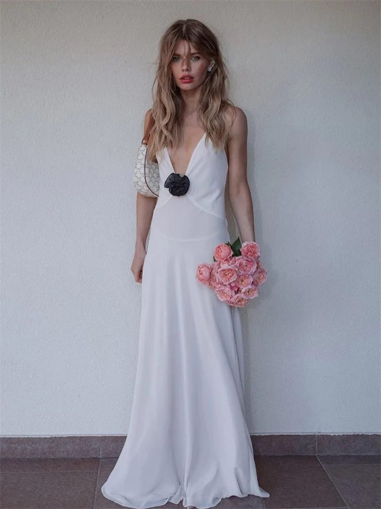 Flower Deep V-Neck Maxi Dress For Women