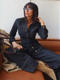 Chic Women's Vintage Denim Set Single Breasted Lapel Jacket - Norellé