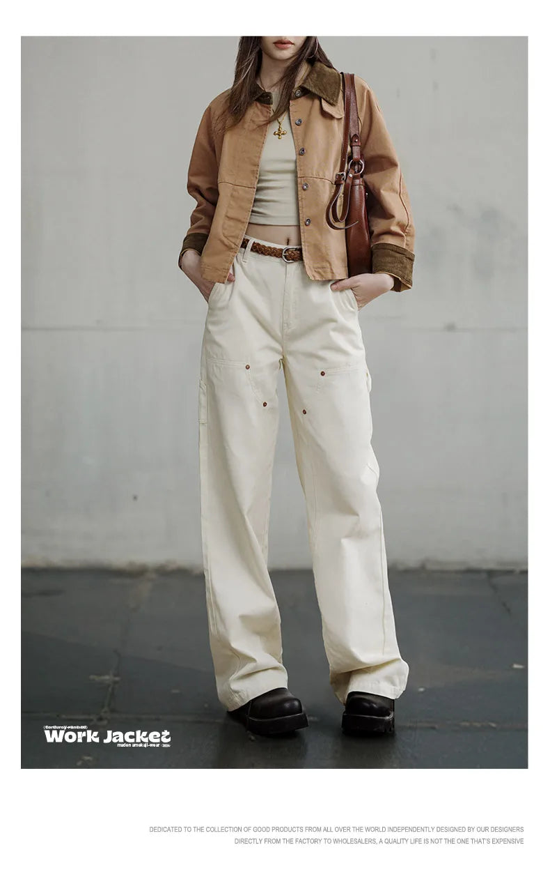 Women’s Retro Khaki Corduroy Collar Barn Jacket