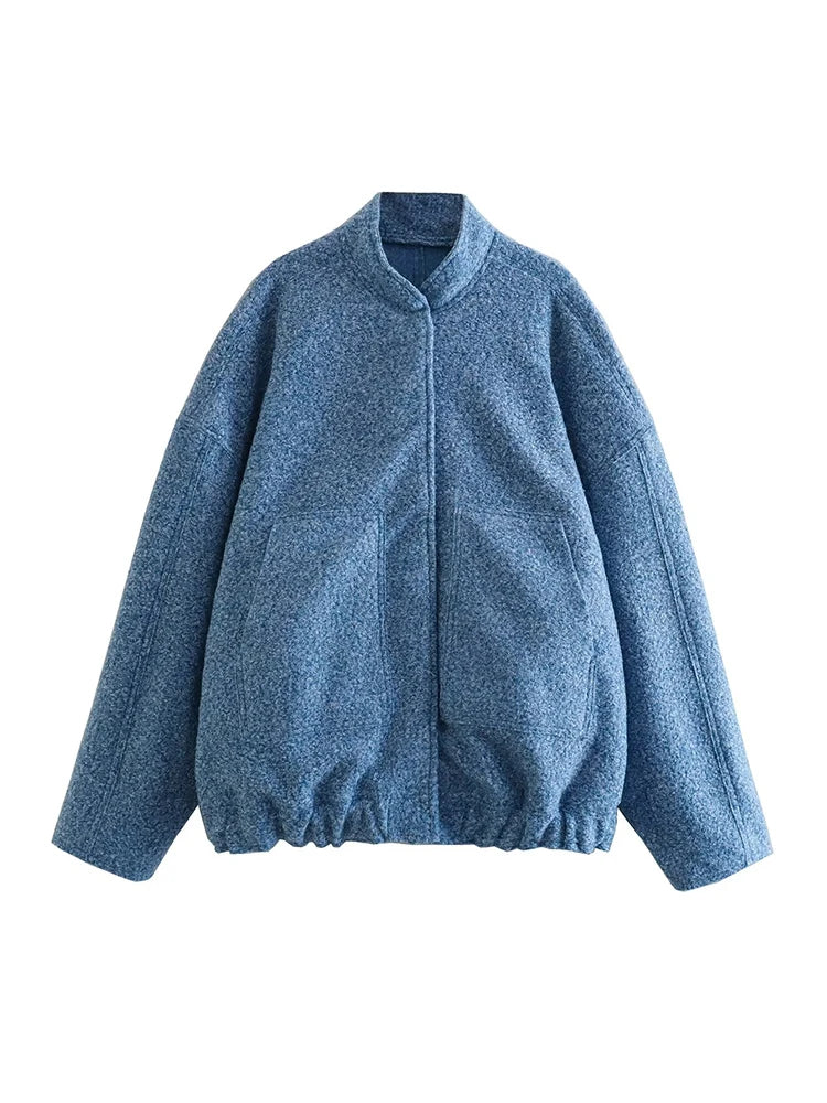Lockere Damen Vintage Schwarze Tweedjacke 
