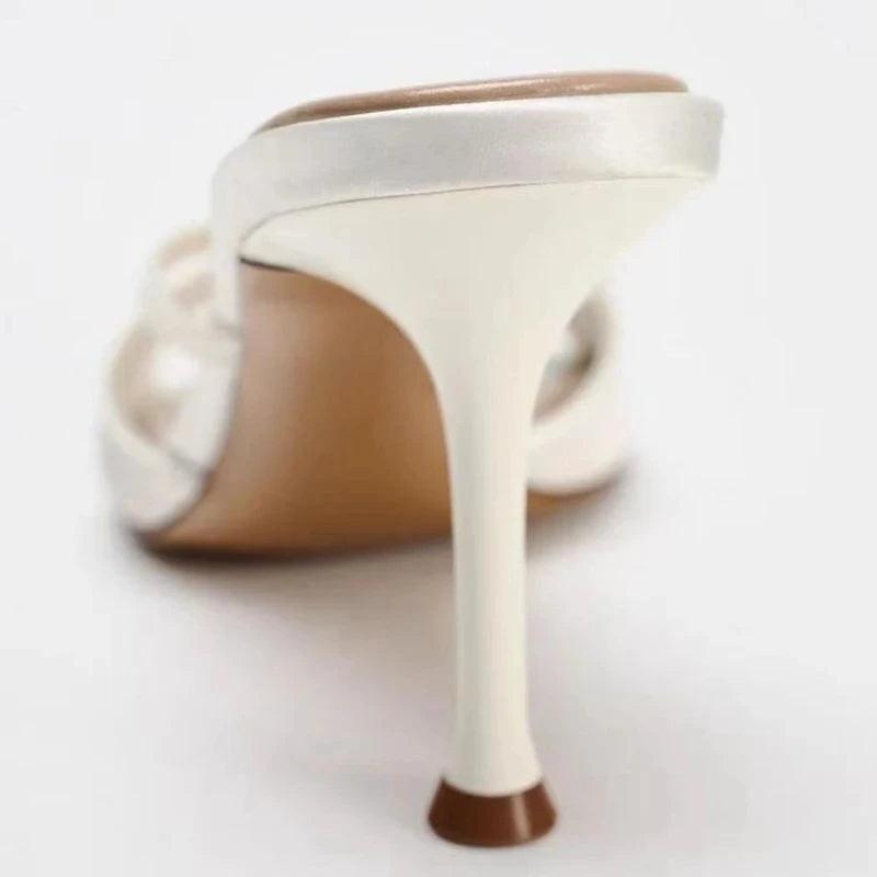 Women High Quality Satin Narrow Band Slide Sandals