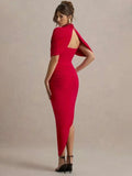 Backless Ruched Half Sleeve Maxi Dress Women Turtleneck Slim - Norellé