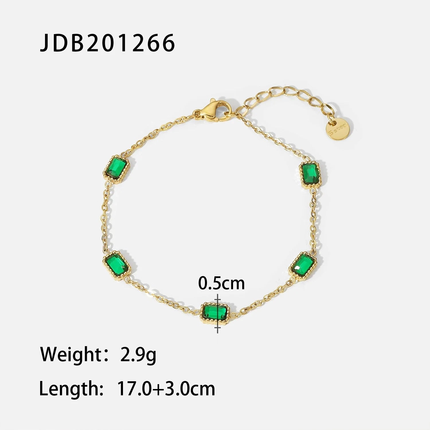 Retro Stainless Steel Green Zircon Bracelet