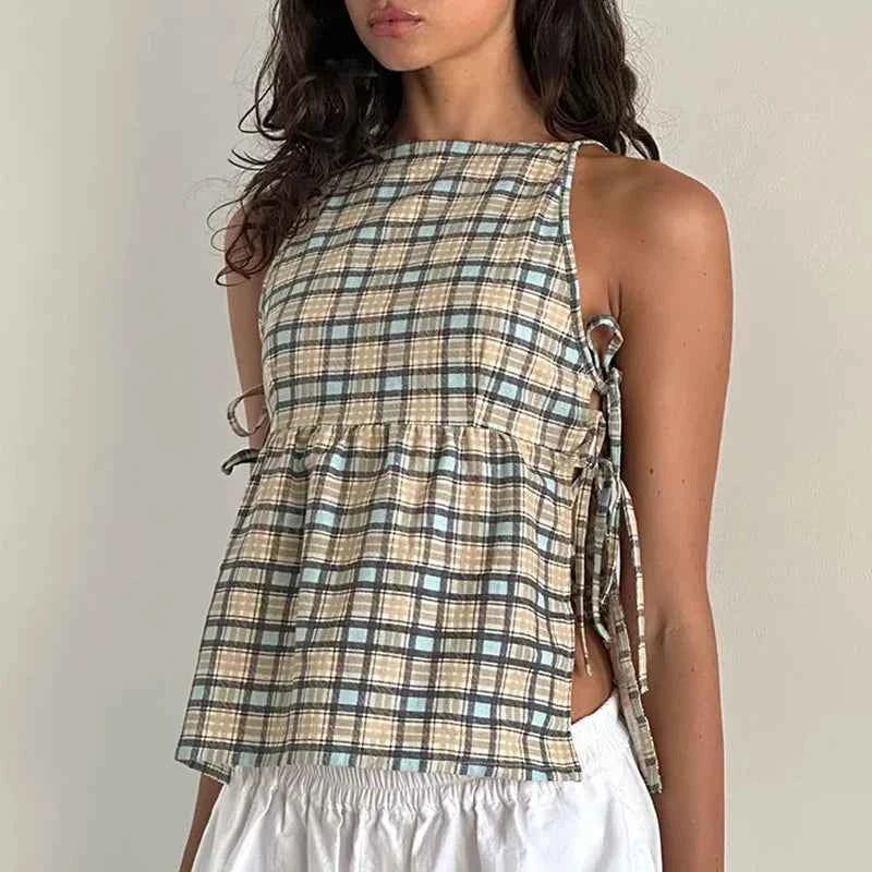 Tank Tops Clothes Women Round Neck Sleeveless Backless T Shirts