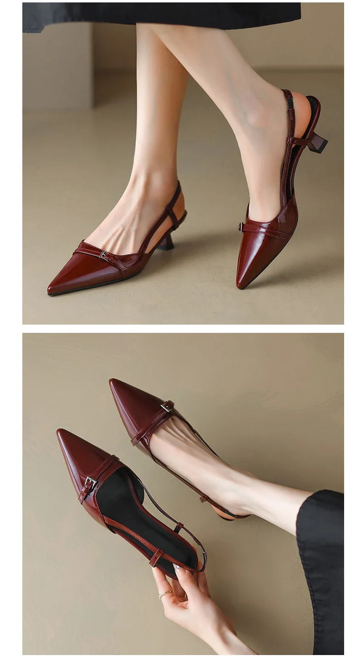 Women’s Patent Leather Slip on Pointed Toe Sandals