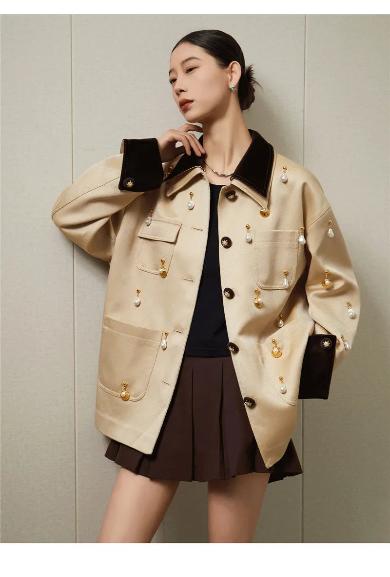 Elegant Women Pearl Embellished Jacket