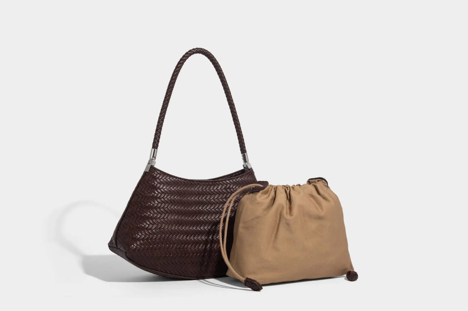 Handmade Weave PU Drawstring Tote Bags For Women