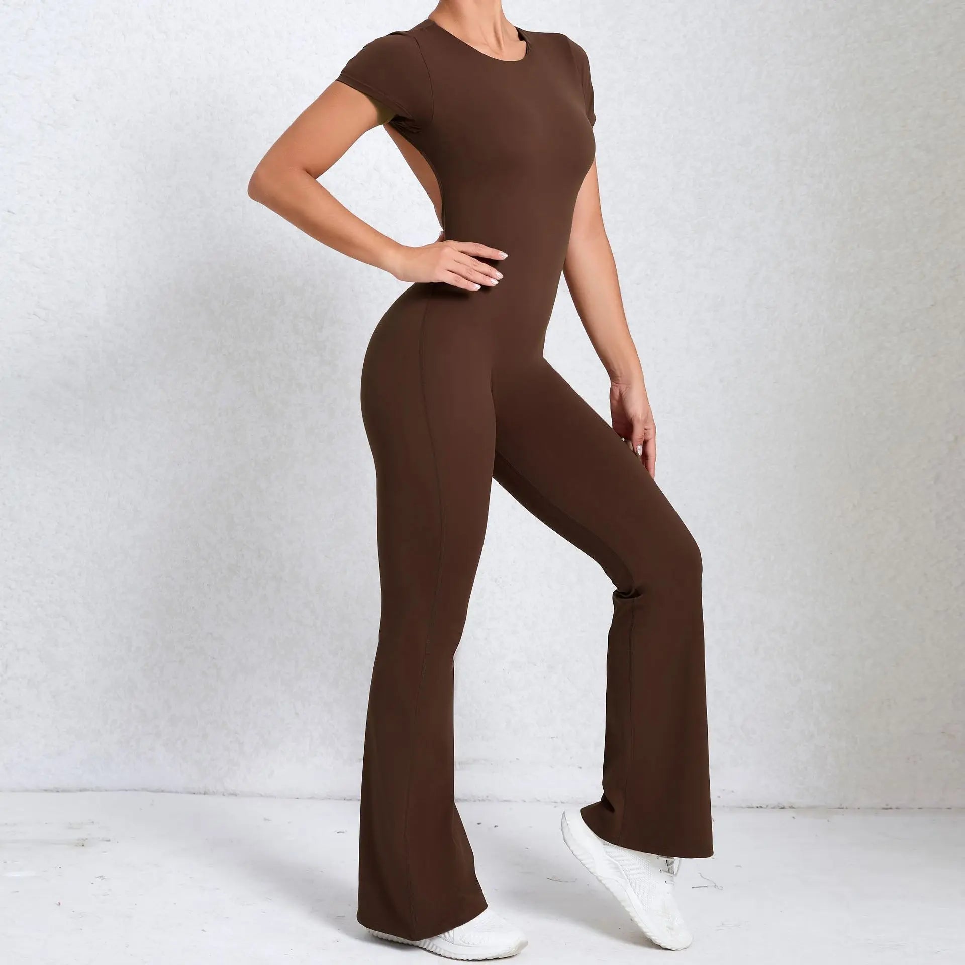 Women Sports Flared Pants Fitness Rompers Stretch Workout Bodysuits Jumpsuit