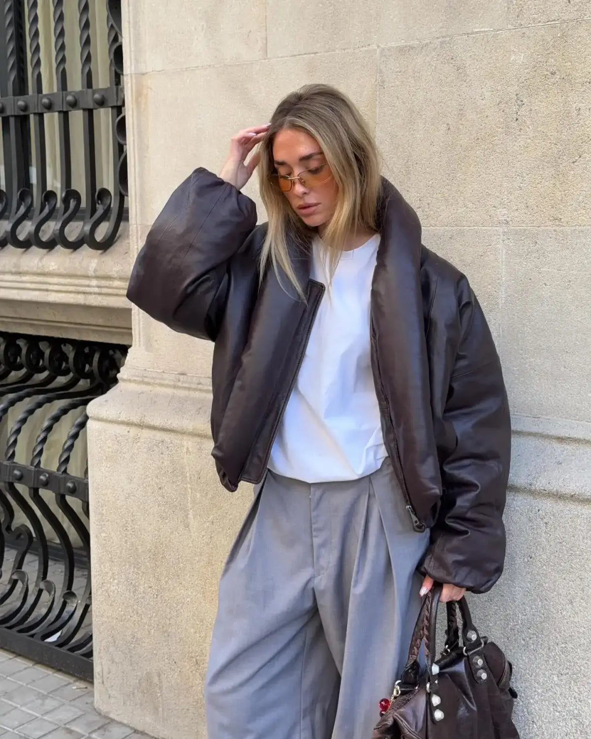 Women’s Dark Brown Faux Leather Puffer Jacket