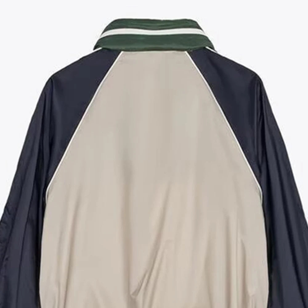 Women’s Color Blocked Short Style Stand up Collar Long Sleeve Pants Set