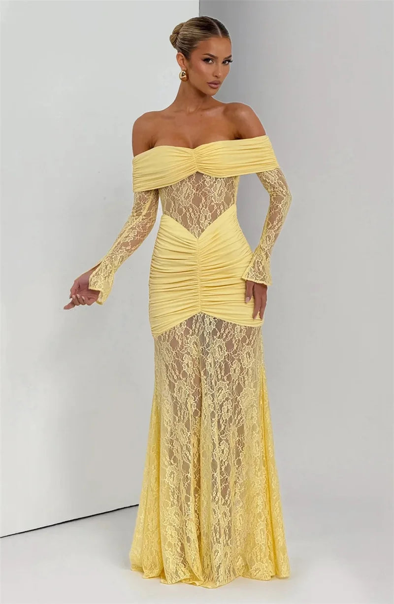 Off-shoulder Long Sleeve Maxi Dress Women