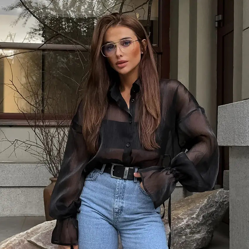 Loose Solid Color Black Shirts