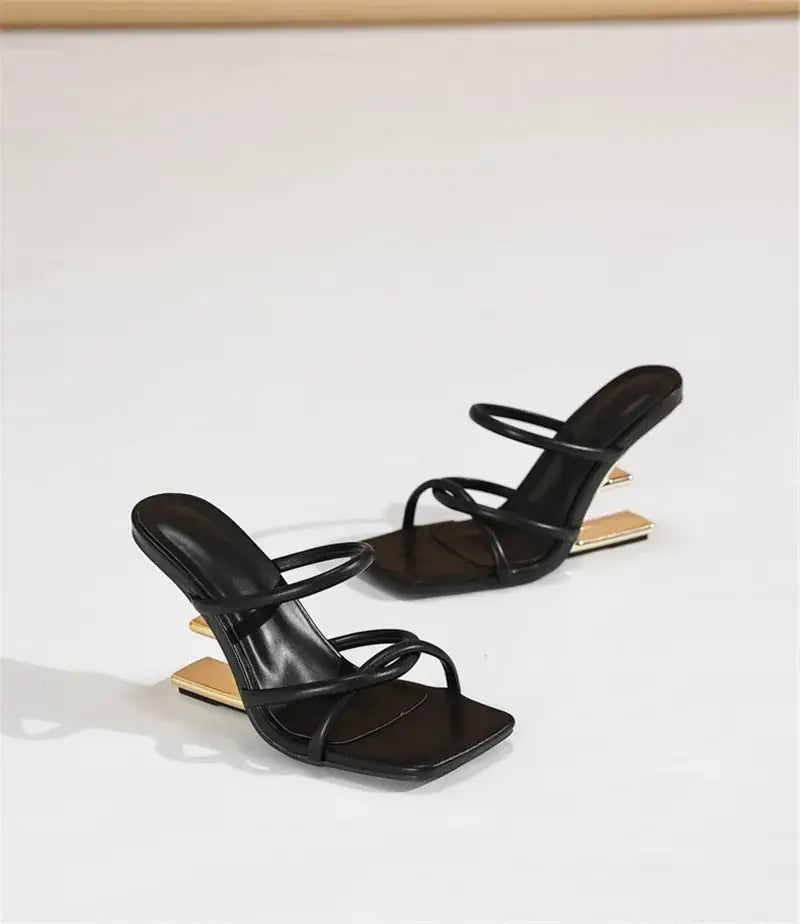 Metal Fretwork Wedges Slippers Women