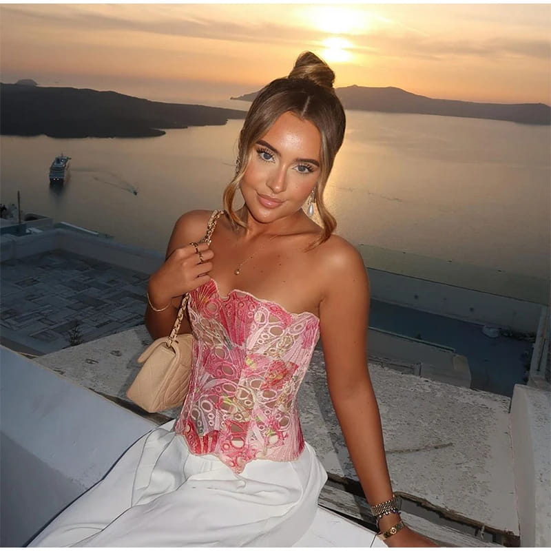 Hollow Out Women Sleeveless Backless Bandage Pleated Top