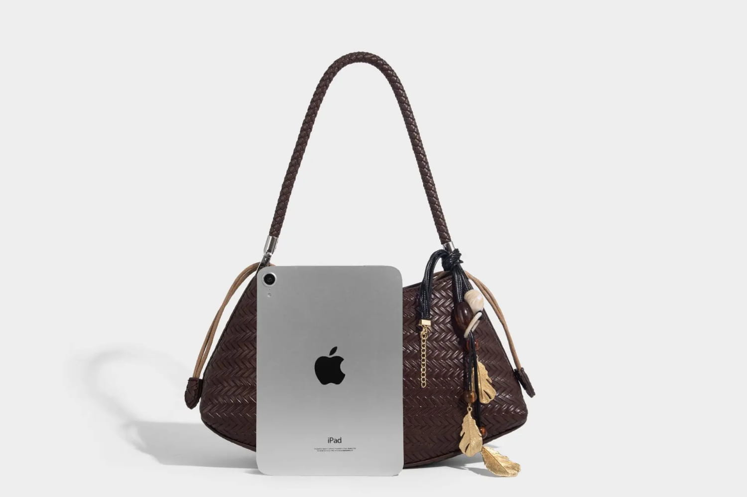 Handmade Weave PU Drawstring Tote Bags For Women