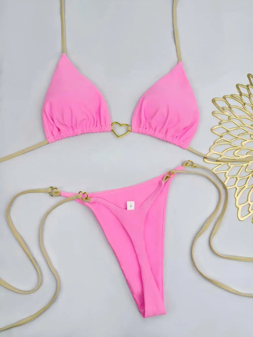 New Solid Color White Bikini Women suit Low Waist Lace-up Fashionable - Norellé