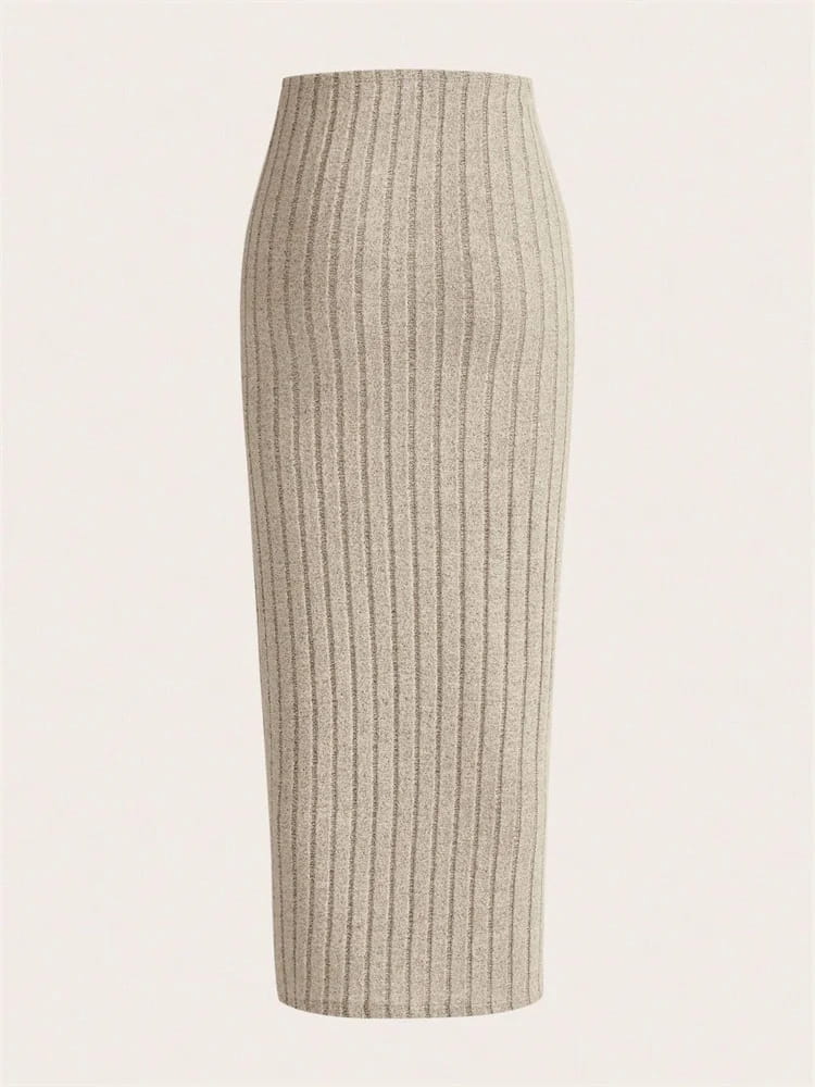Casual Ribbed Knit Pencil Skirt Women