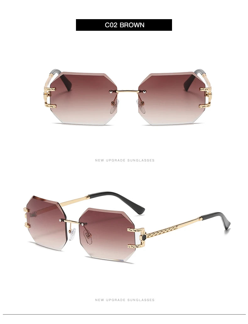 2pcs Women Rimless Polygon Sunglasses