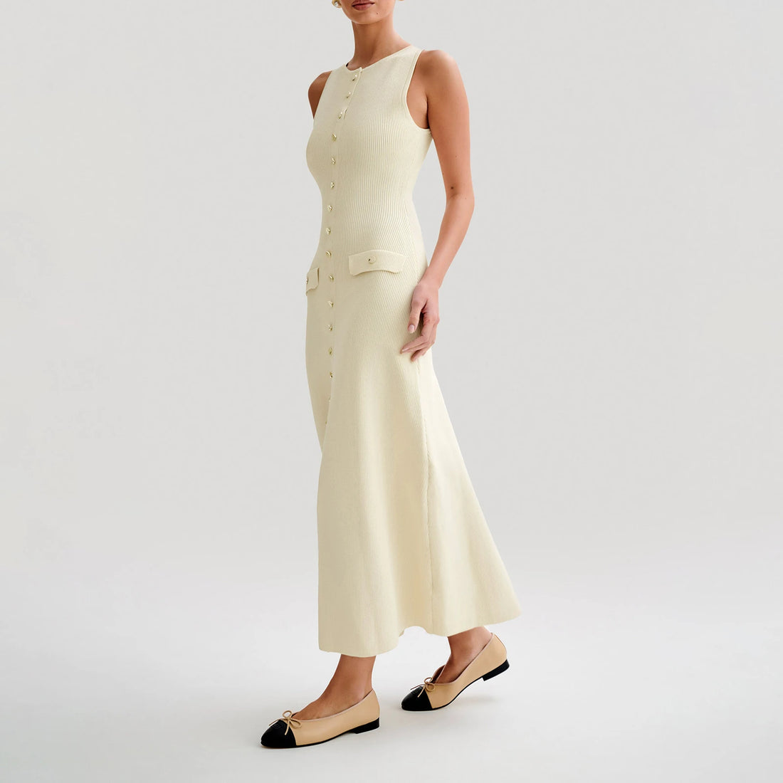 Elegant Single Breasted Dress Women's Ribbed Knit Tank Dress