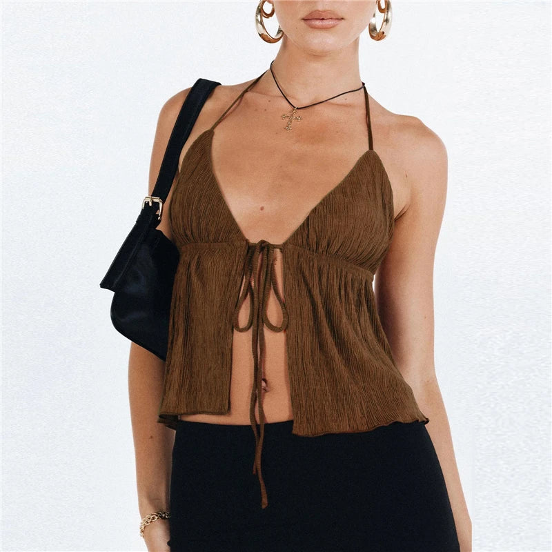 Summer Cami Top Bowknot Lace-Up Sleeveless Cropped Vest Elegant - Norellé