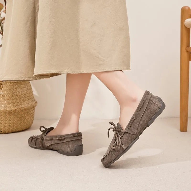 Women Loafers Genuine Leather Beanie Shoes