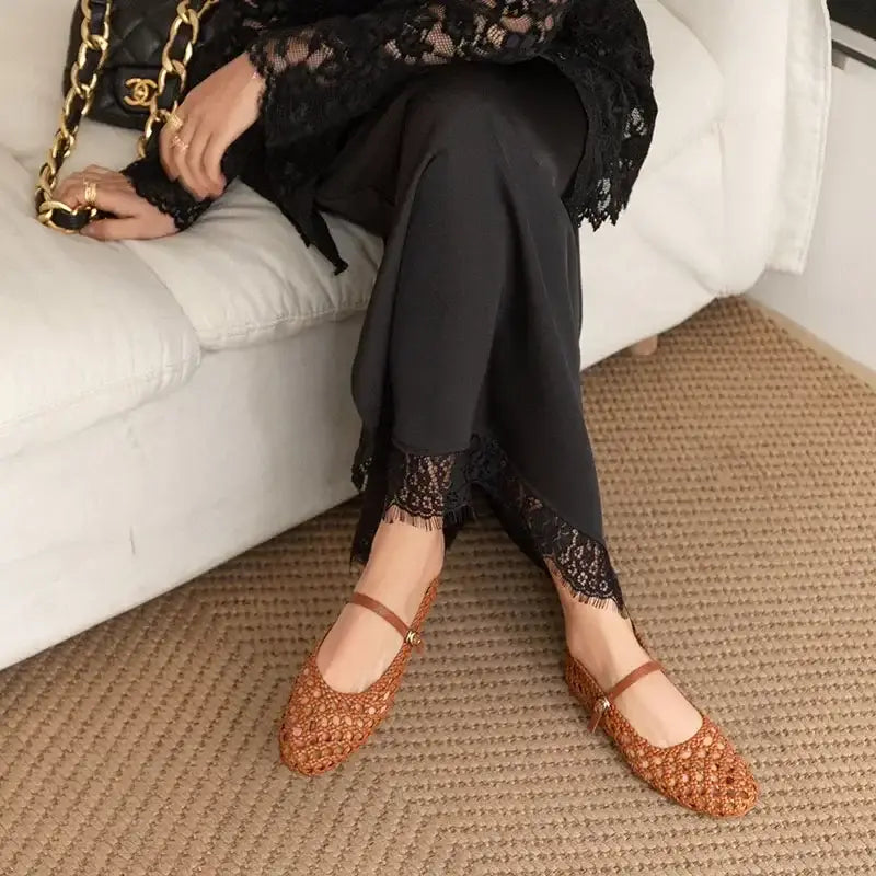 Brown Hollow Out Design Women Flats