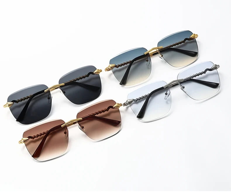 3pcs Rimless Metal Rectangle Frame Sunglasses Women