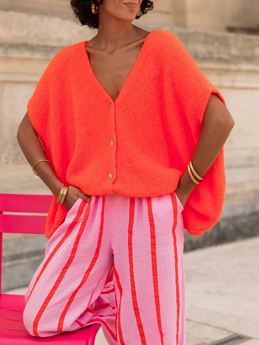 Women’s Basic Loose Fit Short Sleeve Knitwear Cardigan