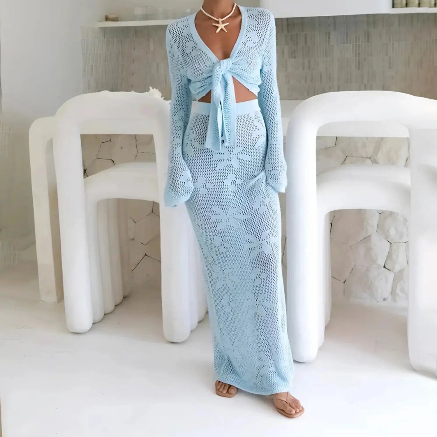 Women’s Holiday Beach Knit Floral Skirt Set