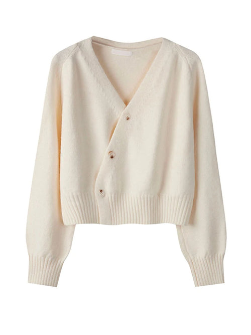 Skew Button Cardigan V-neck Sweater Women Knitted Long - Norellé