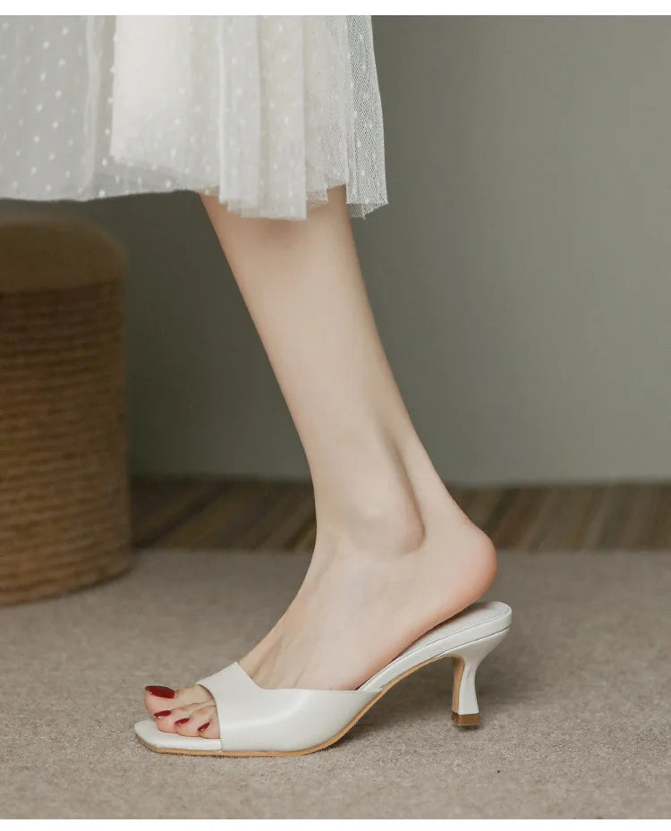 Genuine Leather French Slim Heel Slippers for Women’s