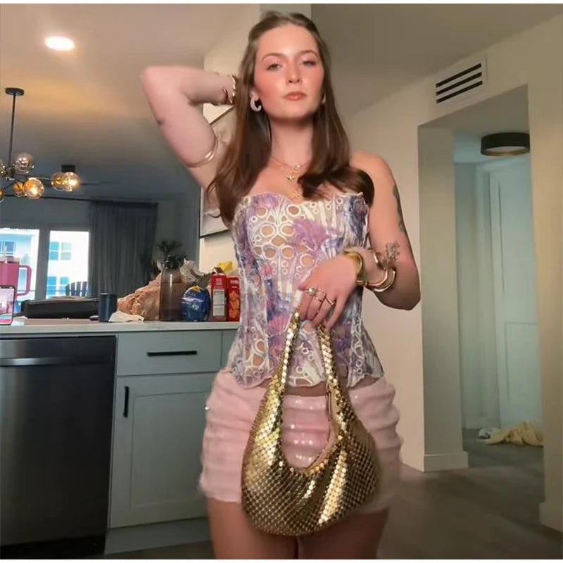 Hollow Out Women Sleeveless Backless Bandage Pleated Top