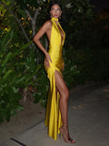 Halter Deep V Neck Backless Maxi Dress For Women - Norellé
