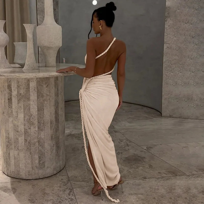 One-shoulder Strapless Tether Ruched Dress