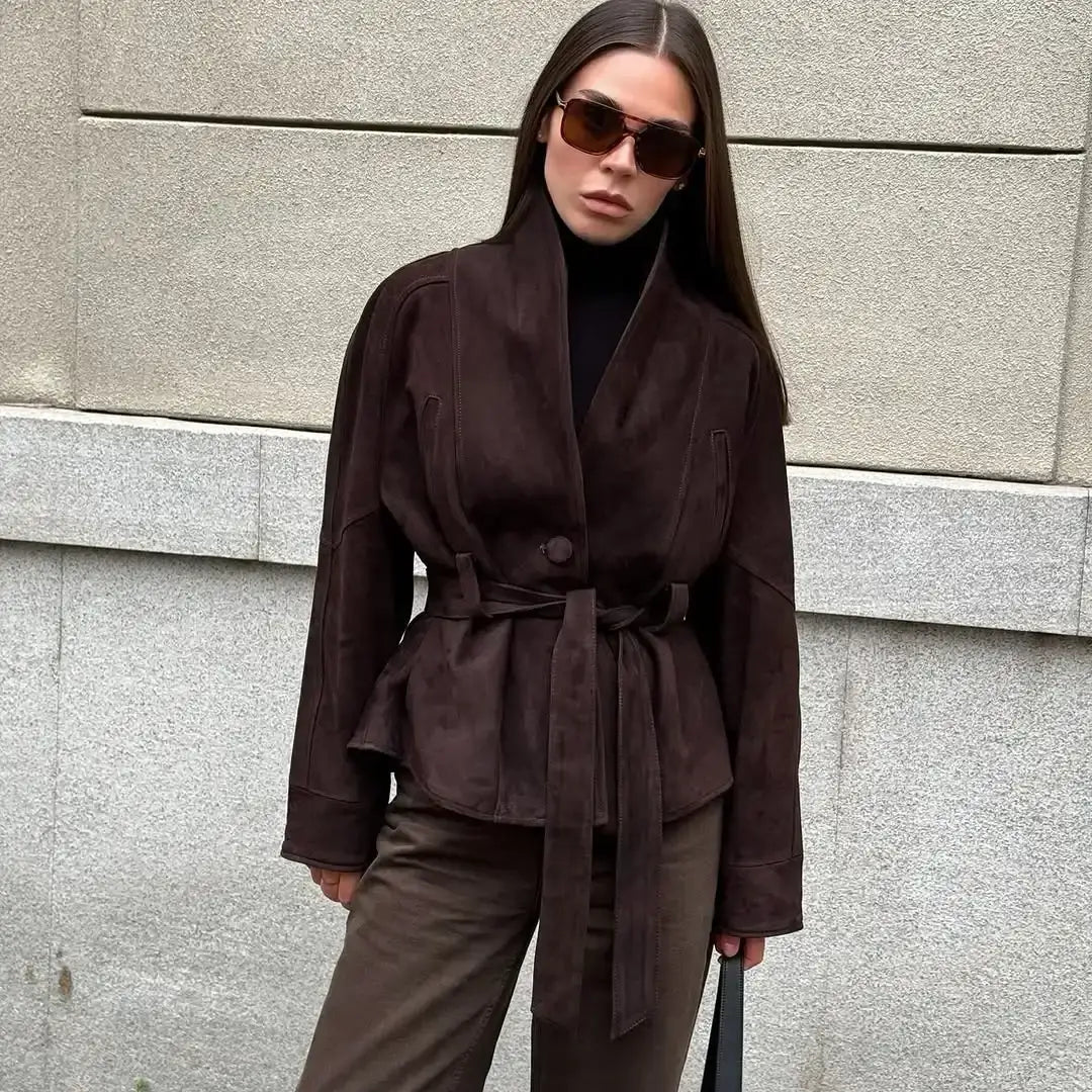 Brown Suede Leather Jackets Women