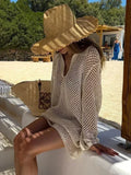 Solid Colour Beach Knit Mini Dress Women's Summer Hollow Out - Norellé