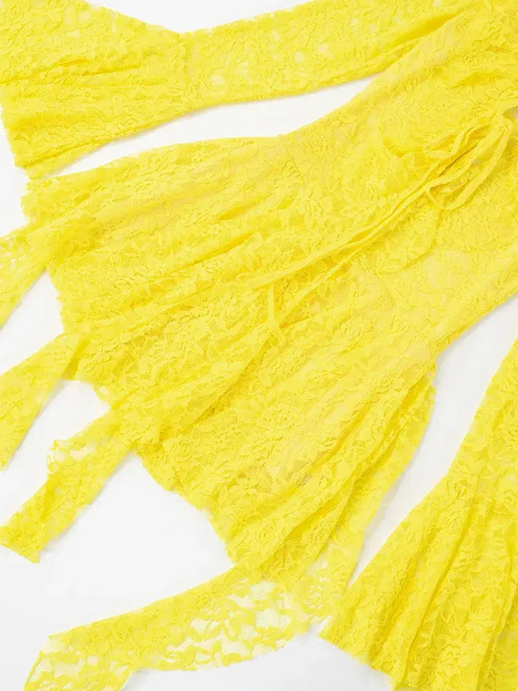 Lace Ruffled Streamer Dress For Women