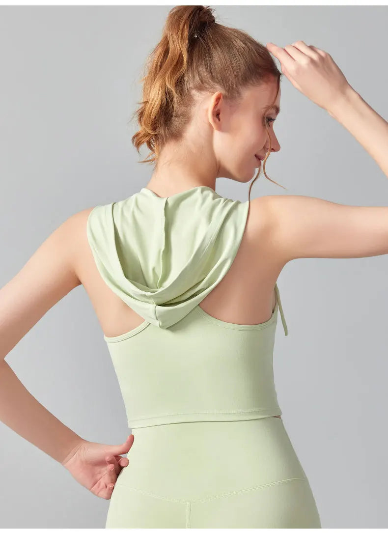 Women Yoga Bow Tie Hooded Vest Skin-friendly Soft Breathable Tank Top