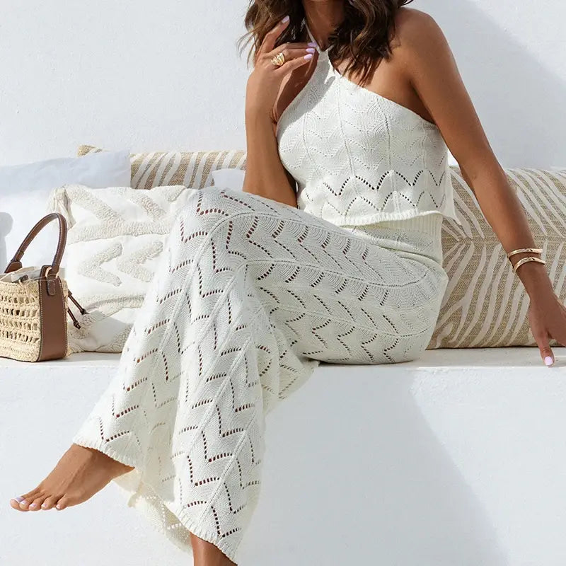 Halter Sleeveless Top and Long Skirt Knits Outfit Summer