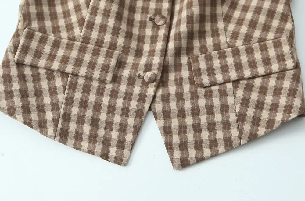 Women’s Waistcoat Top And Mid-Waist Side-Zip Pleated Skort Two-Piece Set