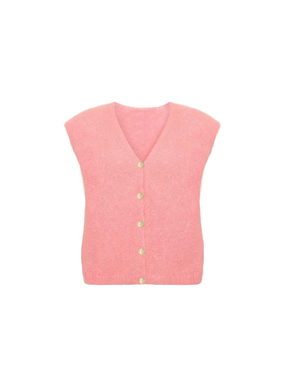 Women Knit Vest Elegant Furry Sleeveless Button