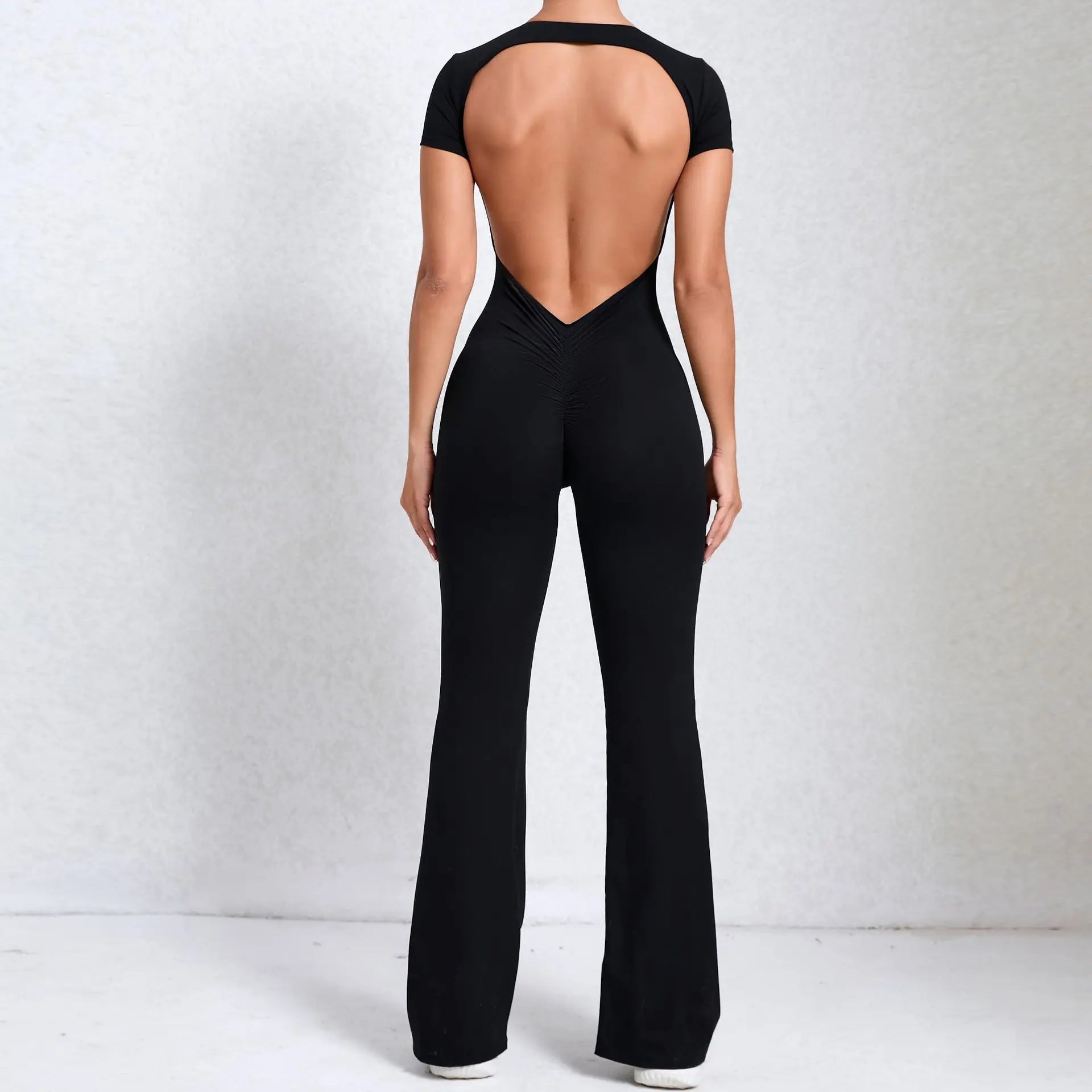 Women Sports Flared Pants Fitness Rompers Stretch Workout Bodysuits Jumpsuit