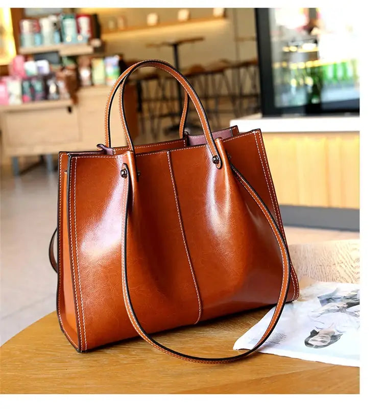 Vintage Genuine Leather Large Shoulder Tote Bag